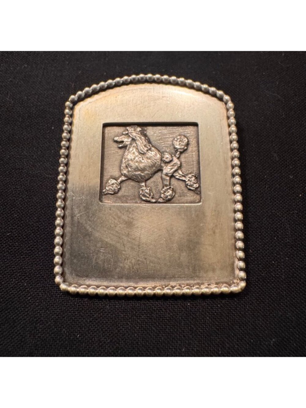Solid Sterling Silver 925 Poodle Design Textured Brooch Size 1.5" Length